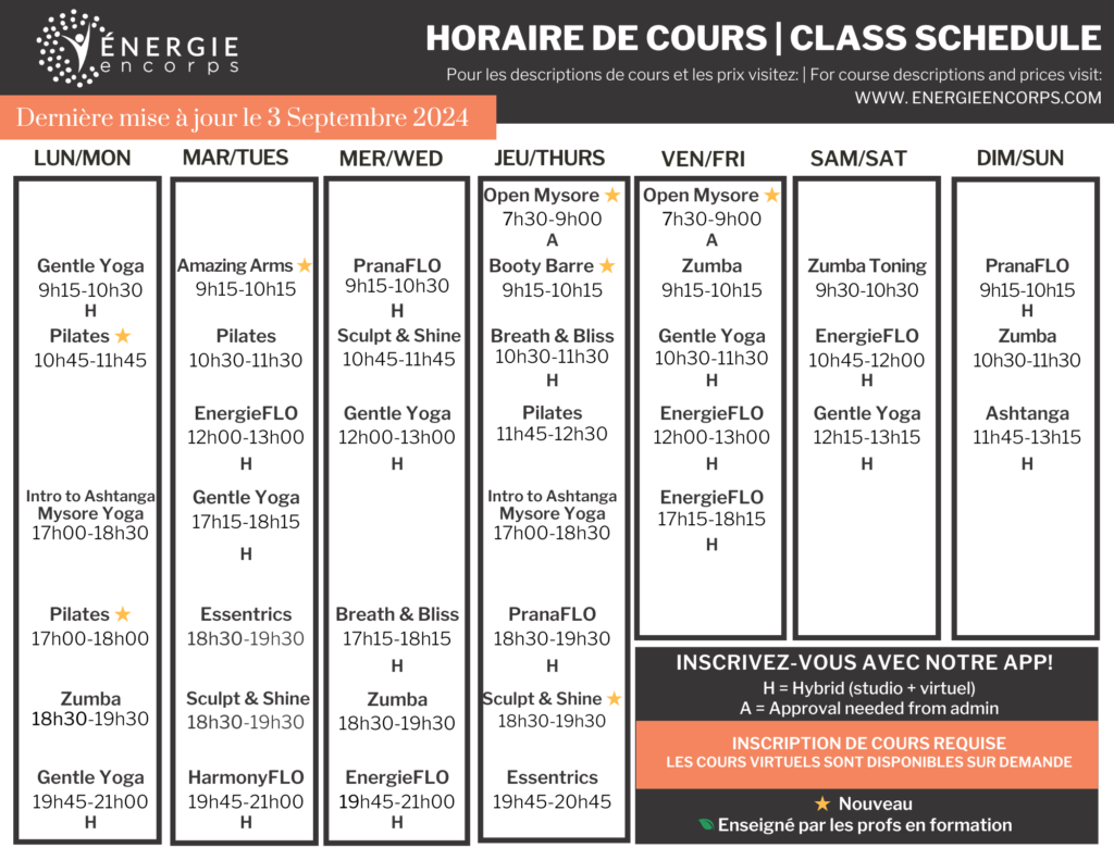 NEW September 2024 Class Schedule